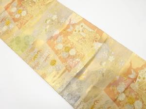 アンティーク　御所車に秋草模様織出し袋帯（材料）